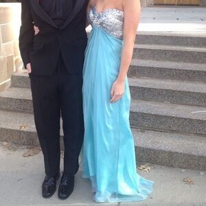 Milano Elegant Blue Strapless Gown with Silver Sequins